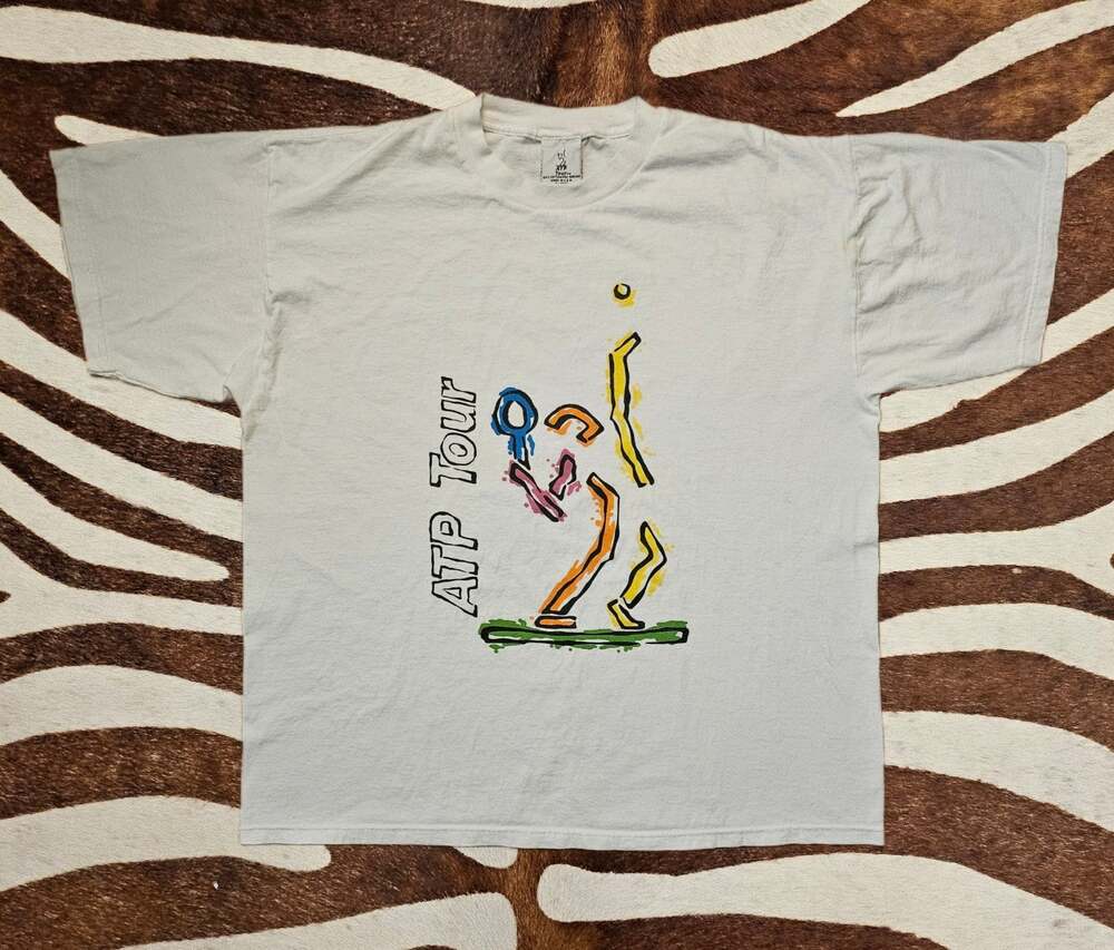 Vintage 90s ATP Tour Tennis Abstract USA Made XL White EUC
